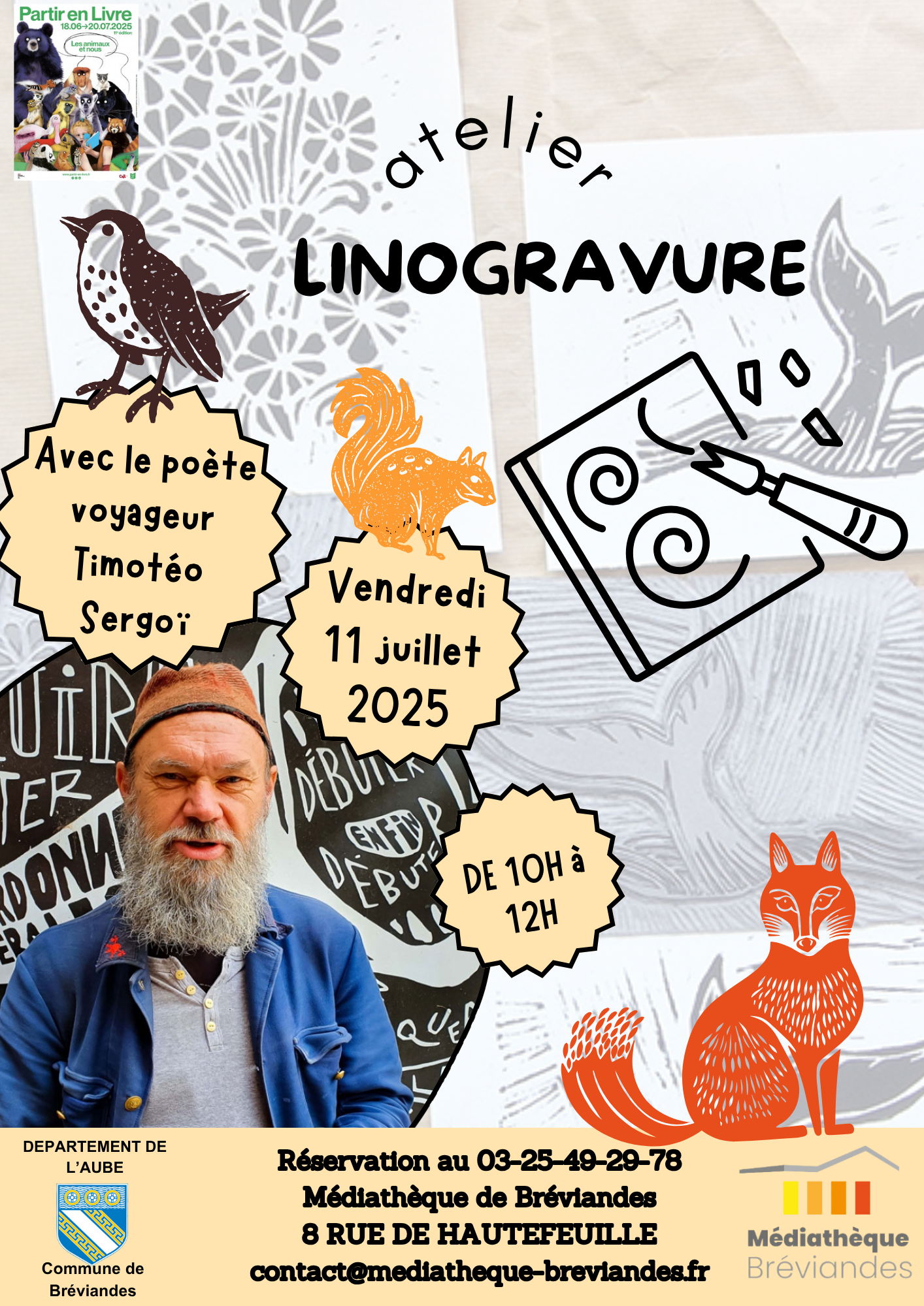 Atelier linogravure avec Timotéo Sergoï